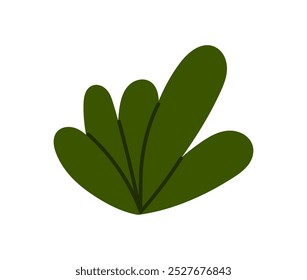 Green bush of abstract shape, botanical nature, primitive scribble foliage plant, summer and spring bushes, leaves in modern style, stylized botany flat vector illustration.