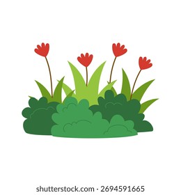 Flor de arbusto verde. Grama verde Ilustração vetorial