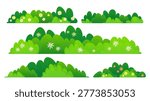 Green bush border cartoon vector illustration isolated on white background. Spring plant with blooming color flowers, natural garden hedge, park or forest design elements, summer landscape shrub
