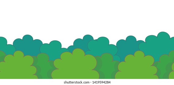 Green bush Border. Seamless pattern. isolated on white background