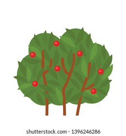 green bush with bright leaves. Icon in flat style vector illustration on white background.
