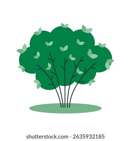 Green bush with furry crown and leaves clip art illustration. Colored tree icon. Element of landscaping and improvement of park, isolated vector on white background