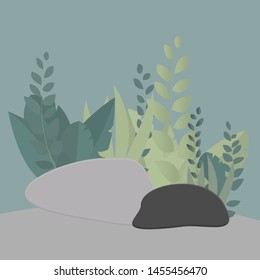 Green bush and stones . Vector illustration.