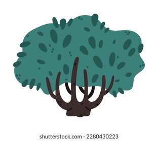 Green Bush or Underwood with Branched Stem as Perennial Woody Plant Vector Illustration