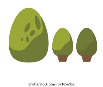 Green bush vector set. Isolated on white.