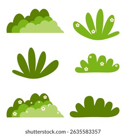 Green bushes and grass patches with cute floral accents
