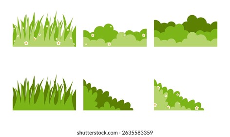 Green bushes and grass patches with cute floral accents
