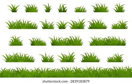 Green Bushes And Grass Set Isolated White Background , Vector Illustration