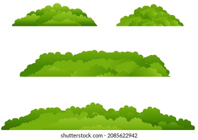 Green Bushes Isolated White Background, Vector Illustration