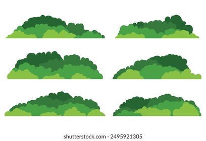 Green bushes. Set of grass bush isolated on white background. Green grass collection. Bush with beautiful. Flat vector illustration.