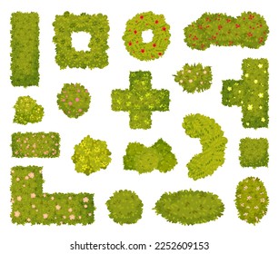 Green Bushes and Shaped Shrubs as Decorative Park Flora Big Vector Set