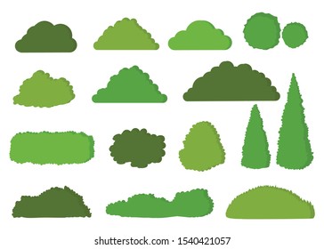 Green Bushes Vector Icon Set Isolated On White Background