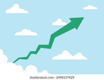 green business arrow rising going up to the sky represent profit rise business grow success