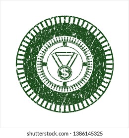 Green business award icon inside distress rubber seal