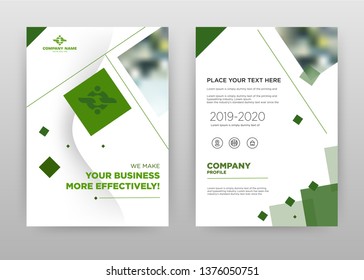 Green business brochure flyer design. Multipurpose abstract brochure template with cover & back pages. Geometric leaflet vector design. Annual report presentation. Vertical A4 format.