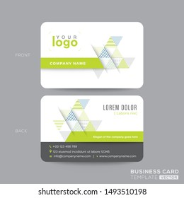 Green business card design with abstract triangle graphic pattern baclground. Clean and modern name card design template.