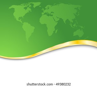 Green business card with golden rim. Clip-art