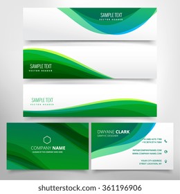 green business card and headers