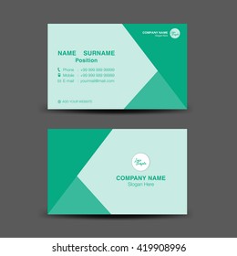 Green Business card vector background,flyer design,polygon background,name card template,vector illustration