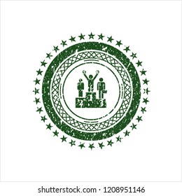Green business competition, podium icon inside rubber texture