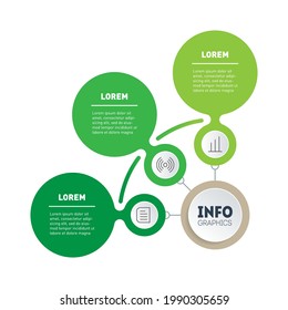 Green Business concept with 3 options, parts, steps or three processes. Time line or infographics of development and growth of the eco business.