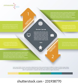 Green business concept design with arrows. Infographic template can be used for presentation, web design, workflow or graphic layout, diagram, numbers options