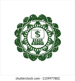 Green business congress icon inside distressed with rubber seal texture
