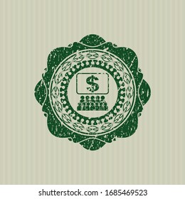 Green business congress icon inside distressed rubber grunge texture stamp