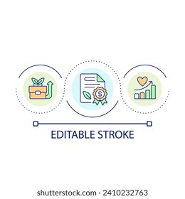 Green business credibility loop concept icon. Eco certificate. Increase brand reputation. Environmental abstract idea thin line illustration. Isolated outline drawing. Editable stroke. Arial font used