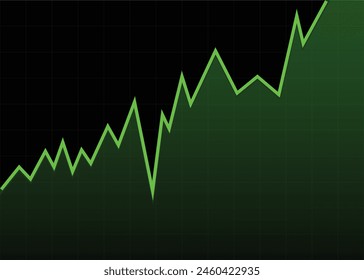 green business graph going up with black color and grid on the background represents profit rise business growth progress