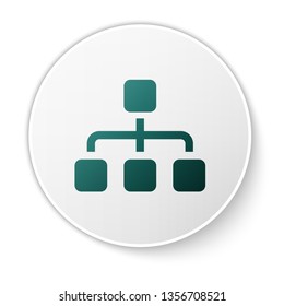 Green Business hierarchy organogram chart infographics icon isolated on white background. Corporate organizational structure graphic elements. Green circle button. Vector Illustration