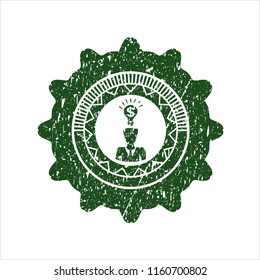 Green business idea icon inside distress rubber stamp