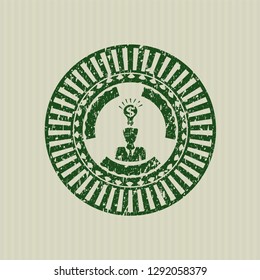 Green business idea icon inside distress grunge style stamp