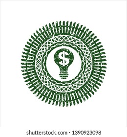 Green business idea icon inside distress rubber grunge seal