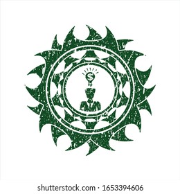 Green business idea icon inside distress grunge style stamp