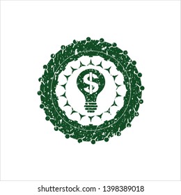 Green business idea icon with rubber seal texture