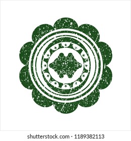 Green business meeting teamwork icon inside distress rubber seal with grunge texture