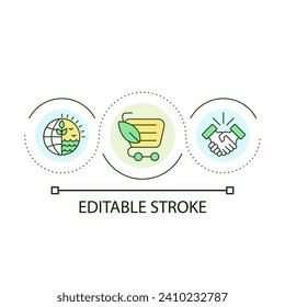 Green business model loop concept icon. Environmental friendly company. Eco-conscious society abstract idea thin line illustration. Isolated outline drawing. Editable stroke. Arial font used