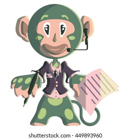 Green business monkey male character on a white background