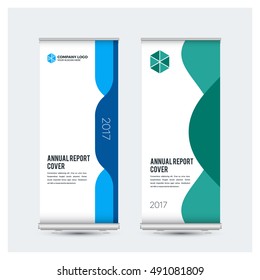 Green business multipurpose rollup design template vector, Business cover presentation abstract geometric background, modern banner free standing, advertisement. Vector illustration