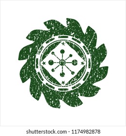 Green business network icon inside rubber grunge texture seal