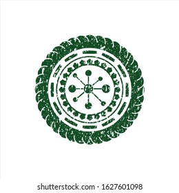 Green business network icon inside distressed grunge style stamp