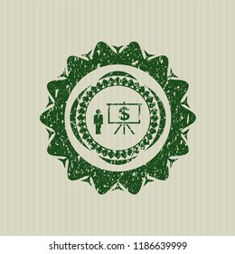 Green business presentation icon inside distress rubber grunge texture stamp