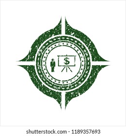 Green business presentation icon inside distressed grunge seal