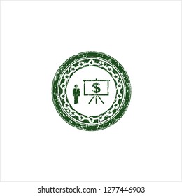 Green business presentation icon inside distress rubber texture