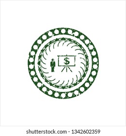 Green business presentation icon inside distressed rubber grunge stamp