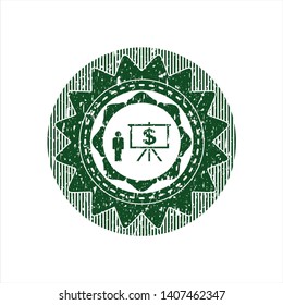Green business presentation icon inside distressed rubber grunge texture seal
