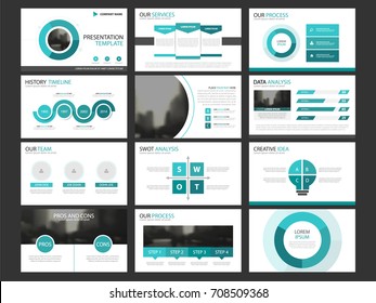 Conjunto de plantillas de elementos de información para la presentación de Green Business, plantilla de diseño del folleto horizontal del informe anual de la empresa