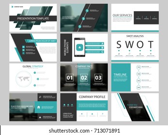 Green Business presentation infographic elements template set, annual report corporate horizontal brochure design template