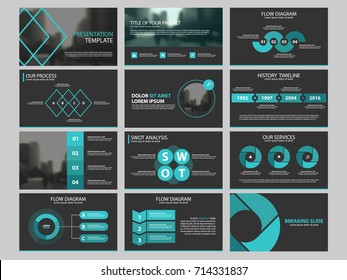 Green Business presentation infographic elements template set, annual report corporate horizontal brochure design template